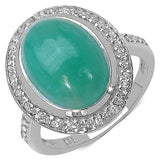 6.16 Carat Genuine Emerald & White Topaz .925 Sterling Silver Ring