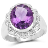 4.04 Carat Genuine  Amethyst and White Topaz .925 Sterling Silver Ring