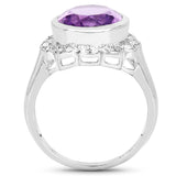 4.04 Carat Genuine  Amethyst and White Topaz .925 Sterling Silver Ring
