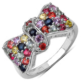 1.53 Carat Genuine Multi Sapphire Sterling Silver Ring