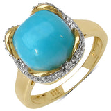 14K Yellow Gold Plated 2.88 Carat Genuine Larimar & White Topaz .925 Sterling Silver Ring