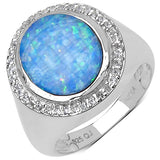 2.34 Carat Genuine Opal & White Topaz .925 Sterling Silver Ring