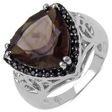 4.78 Carat Genuine Smoky Quartz & Black Spinel .925 Sterling Silver Ring