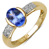 14K Yellow Gold Plated 1.33 Carat Genuine Tanzanite .925 Sterling Silver Ring
