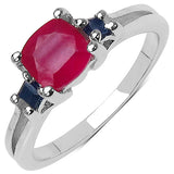 1.77 Carat Genuine Ruby & Sapphire .925 Sterling Silver Ring