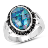 4.07 Carat Genuine Opal & Black Spinel .925 Sterling Silver Ring
