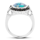 4.07 Carat Genuine Opal & Black Spinel .925 Sterling Silver Ring