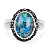 4.07 Carat Genuine Opal & Black Spinel .925 Sterling Silver Ring