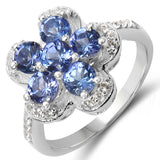 1.58 Carat Genuine Tanzanite & White Topaz .925 Sterling Silver Ring
