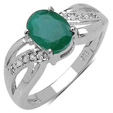 1.26 Carat Genuine Emerald & White Diamond .925 Sterling Silver Ring