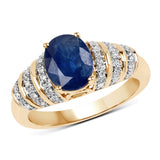 2.11 Carat Genuine Blue Sapphire and White Diamond 14K Yellow Gold Ring