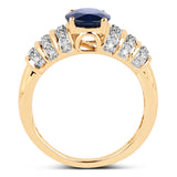 2.11 Carat Genuine Blue Sapphire and White Diamond 14K Yellow Gold Ring
