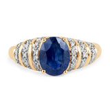 2.11 Carat Genuine Blue Sapphire and White Diamond 14K Yellow Gold Ring