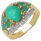 14K Yellow Gold Plate 6.87 Carat Genuine Crysopharse Emerald & White Topaz .925 Sterling Silver Ring
