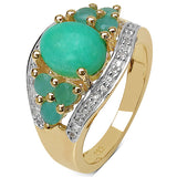 14K Yellow Gold Plate 6.87 Carat Genuine Crysopharse Emerald & White Topaz .925 Sterling Silver Ring