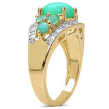 14K Yellow Gold Plate 6.87 Carat Genuine Crysopharse Emerald & White Topaz .925 Sterling Silver Ring