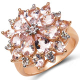 18K Rose Gold Plated 4.03 Carat Genuine Morganite & White Topaz .925 Sterling Silver Ring
