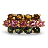 14K Yellow Gold Plated 4.58 Carat Genuine Multi Tourmaline .925 Sterling Silver Ring