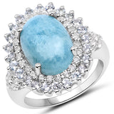 8.08 Carat Genuine Aquamarine and White Topaz .925 Sterling Silver Ring