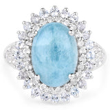 8.08 Carat Genuine Aquamarine and White Topaz .925 Sterling Silver Ring