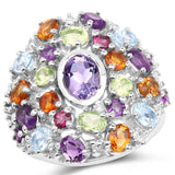 4.14 Carat Genuine Multi Stones .925 Sterling Silver Ring