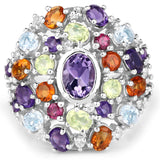4.14 Carat Genuine Multi Stones .925 Sterling Silver Ring