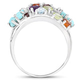 4.03 Carat Genuine Multi Stones .925 Sterling Silver Ring