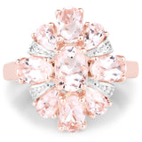 14K Rose Gold Plated 3.28 Carat Genuine Morganite and White Topaz .925 Sterling Silver Ring