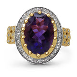 14K Yellow Gold Plated 5.17 Carat Genuine Amethyst & White Topaz .925 Sterling Silver Ring