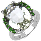 8.70 Carat Genuine Green Amethyst & Chrome Diopside .925 Sterling Silver Ring