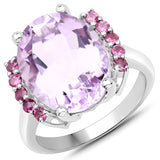 8.50 Carat Genuine Pink Amethyst and Rhodolite .925 Sterling Silver Ring