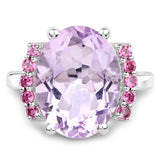 8.50 Carat Genuine Pink Amethyst and Rhodolite .925 Sterling Silver Ring