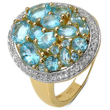 14K Yellow Gold Plated 2.45 Carat Genuine Apatite & White Topaz .925 Sterling Silver Ring