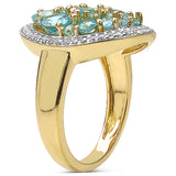 14K Yellow Gold Plated 2.45 Carat Genuine Apatite & White Topaz .925 Sterling Silver Ring