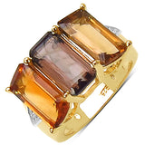 14K Yellow Gold Plated 8.17 Carat Genuine Smoky Quartz .925 Sterling Silver Ring