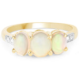 14K Yellow Gold Plated 1.85 Carat Genuine Ethiopian Opal and White Topaz .925 Sterling Silver Ring