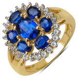 14K Yellow Gold Plated 3.28 Carat Genuine Kyanite .925 Sterling Silver Ring