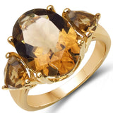 14K Yellow Gold Plated 6.86 Carat Genuine Champagne Quartz & Citrine .925 Sterling Silver Ring