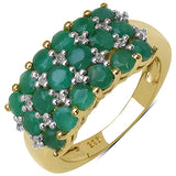 14K Yellow Gold Plated 1.87 Carat Genuine Emerald & White Topaz .925 Sterling Silver Ring