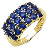 14K Yellow Gold Plated 2.26 Carat Genuine Sapphire & White Topaz .925 Sterling Silver Ring