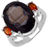 8.34 Carat Genuine Smoky Quartz & Citrine .925 Sterling Silver Ring