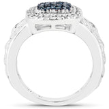 0.28 Carat Genuine Blue Diamond and White Diamond .925 Sterling Silver Ring