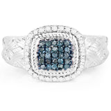 0.28 Carat Genuine Blue Diamond and White Diamond .925 Sterling Silver Ring
