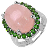 10.80 Carat Genuine Morganite & Chrome Diopside .925 Sterling Silver Ring