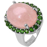 10.80 Carat Genuine Morganite & Chrome Diopside .925 Sterling Silver Ring