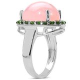 10.80 Carat Genuine Morganite & Chrome Diopside .925 Sterling Silver Ring