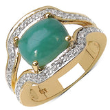 14K Yellow Gold Plated 2.97 Carat Genuine Emerald & White Topaz .925 Sterling Silver Ring