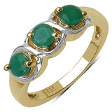 14K Yellow Gold Plated 0.90 Carat Genuine Emerald Ruby & Sapphire .925 Sterling Silver Ring