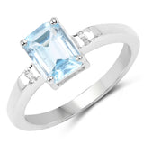 1.64 Carat Genuine Blue Topaz and White Topaz .925 Sterling Silver Ring
