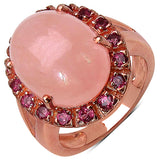 14K Rose Gold Plated 10.50 Carat Genuine Morganite & Rhodolite .925 Sterling Silver Ring